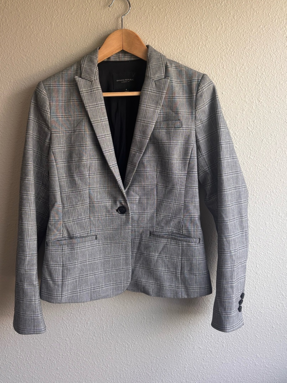 Banana Republic Gray Plaid Single-Button Blazer